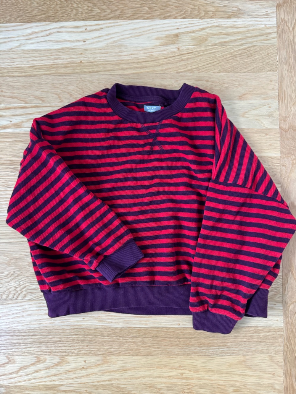 NEXT Girl’s 7 Red and Purple Striped Knit Crewneck
